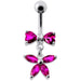 Fancy Jeweled Butterfly with Bow Dangling Surgical Grade Steel Belly Ring - Monster Piercing