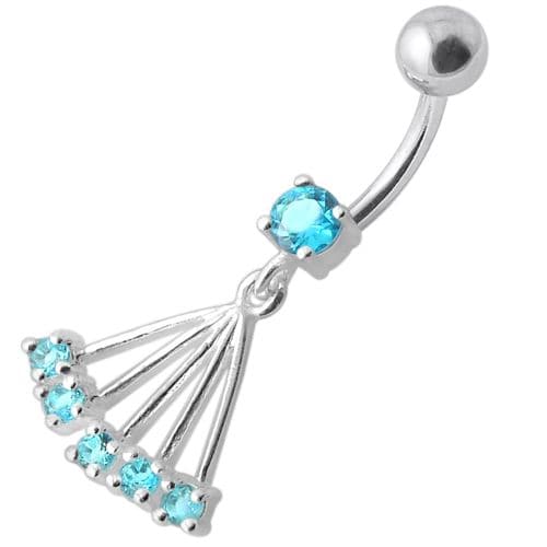 Navel Ring with Big Long Dangling Jeweled Chains With SS Curved Bar - Monster Piercing