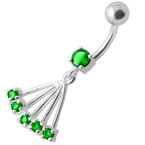 Navel Ring with Big Long Dangling Jeweled Chains With SS Curved Bar - Monster Piercing