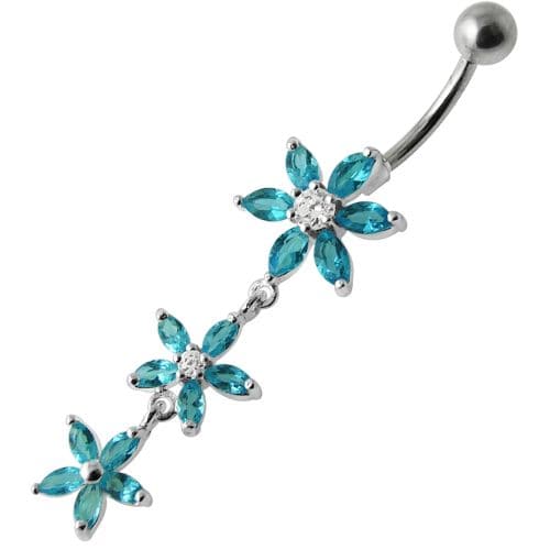 Fancy  Multi Star Dangling SS Bar Navel Ring - Monster Piercing