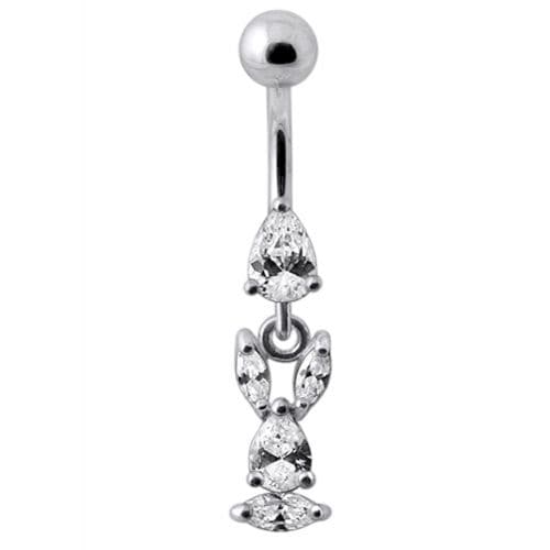 Fancy Bunny Jeweled Dangling Banana Bar Navel Ring - Monster Piercing