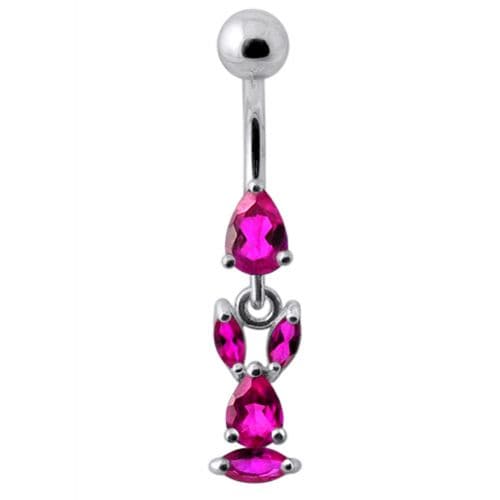 Fancy Bunny Jeweled Dangling Banana Bar Navel Ring - Monster Piercing