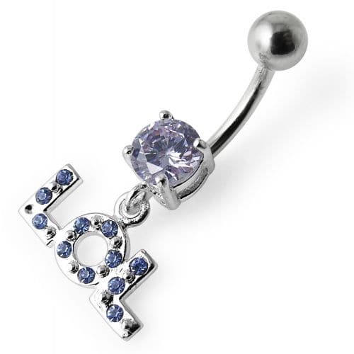 Fancy Stone Jeweled LOL Dangling Belly Ring - Monster Piercing