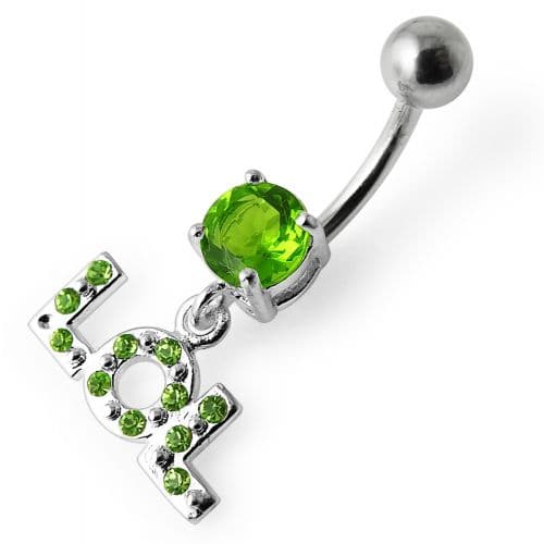 Fancy Stone Jeweled LOL Dangling Belly Ring - Monster Piercing