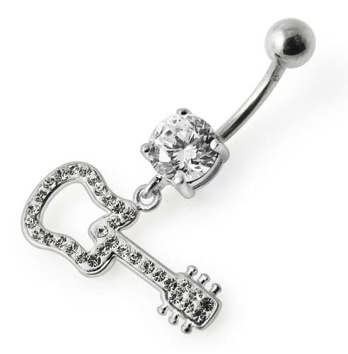 Silver Fancy GUITAR Dangling Navel Ring - Monster Piercing