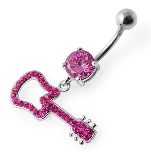 Silver Fancy GUITAR Dangling Navel Ring - Monster Piercing