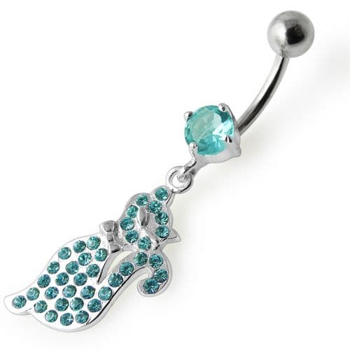 Fancy  Kitty Dangling Belly Ring - Monster Piercing