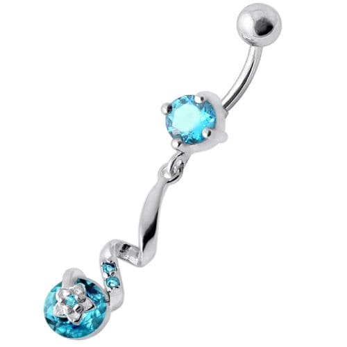 Fancy Jeweled Dangling Star SS Bar Belly Ring - Monster Piercing