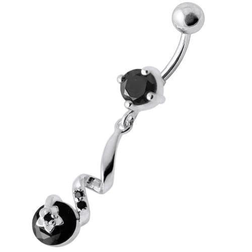 Fancy Jeweled Dangling Star SS Bar Belly Ring - Monster Piercing