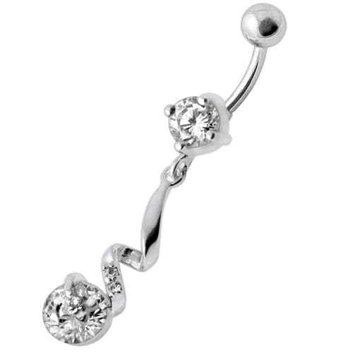 Fancy Jeweled Dangling Star SS Bar Belly Ring - Monster Piercing