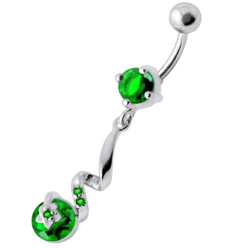 Fancy Jeweled Dangling Star SS Bar Belly Ring - Monster Piercing