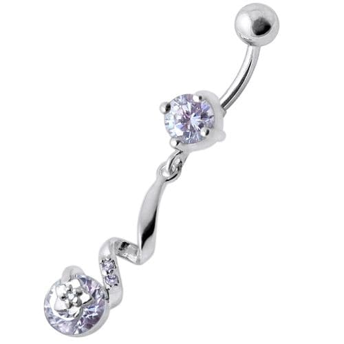 Fancy Jeweled Dangling Star SS Bar Belly Ring - Monster Piercing