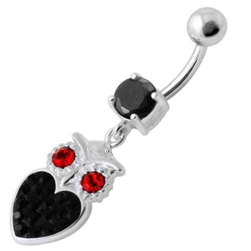 Jeweled Owl With Heart Belly Ring - Monster Piercing