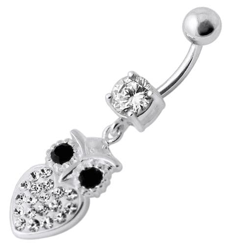 Jeweled Owl With Heart Belly Ring - Monster Piercing