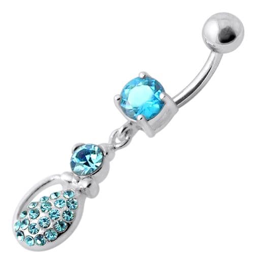 Fancy Blue Stone Tear Drop Jeweled Dangling Navel Ring - Monster Piercing