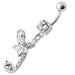 Sterling Silver Fancy Butterfly Jeweled Dangling Curved Bar Belly Ring - Monster Piercing