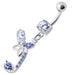 Sterling Silver Fancy Butterfly Jeweled Dangling Curved Bar Belly Ring - Monster Piercing