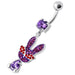 Fancy Rabbit Jeweled Dangling Curved Bar Belly Ring - Monster Piercing