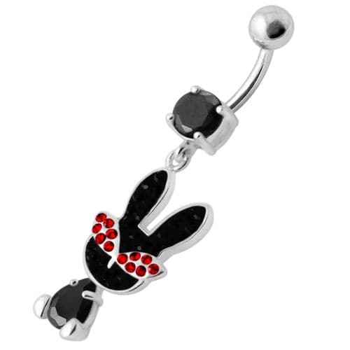 Fancy Rabbit Jeweled Dangling Curved Bar Belly Ring - Monster Piercing