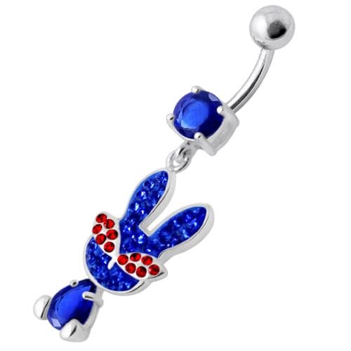 Fancy Rabbit Jeweled Dangling Curved Bar Belly Ring - Monster Piercing