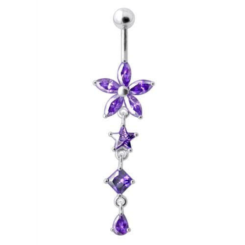 Flower Stone Studded Jeweled Flower Navel Ring - Monster Piercing