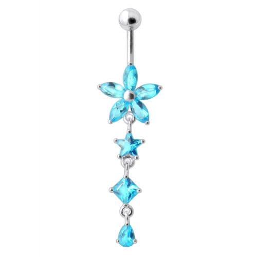 Flower Stone Studded Jeweled Flower Navel Ring - Monster Piercing