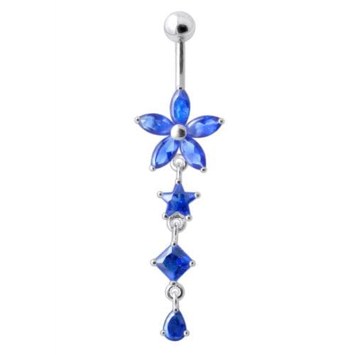 Flower Stone Studded Jeweled Flower Navel Ring - Monster Piercing