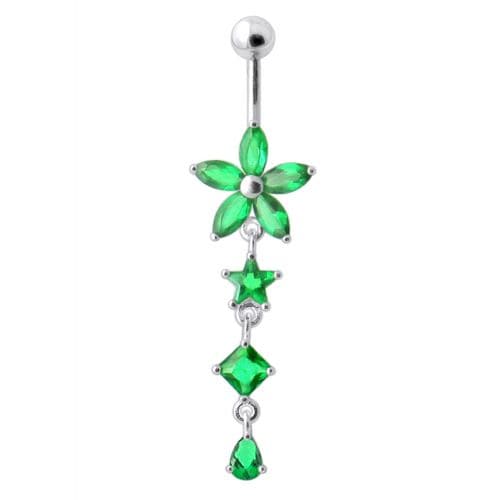 Flower Stone Studded Jeweled Flower Navel Ring - Monster Piercing