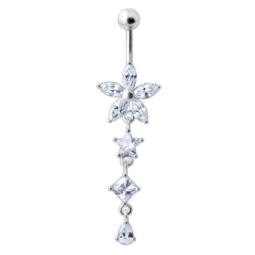 Flower Stone Studded Jeweled Flower Navel Ring - Monster Piercing