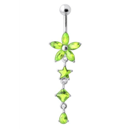 Flower Stone Studded Jeweled Flower Navel Ring - Monster Piercing