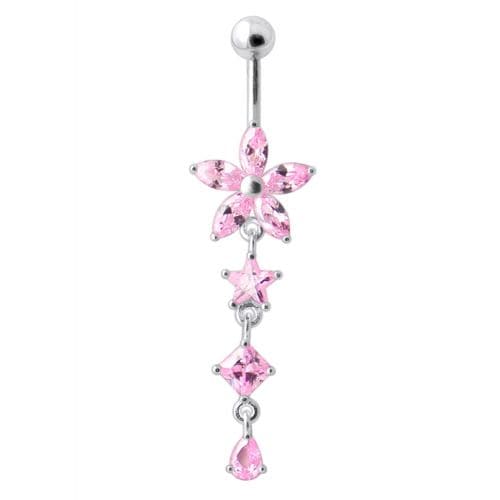 Flower Stone Studded Jeweled Flower Navel Ring - Monster Piercing