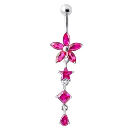 Flower Stone Studded Jeweled Flower Navel Ring - Monster Piercing