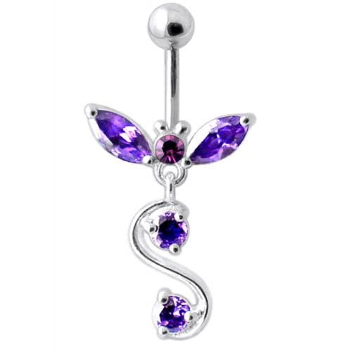 Fancy Jeweled  Silver Dangling Navel Ring - Monster Piercing