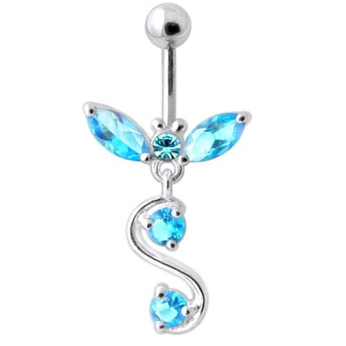 Fancy Jeweled  Silver Dangling Navel Ring - Monster Piercing