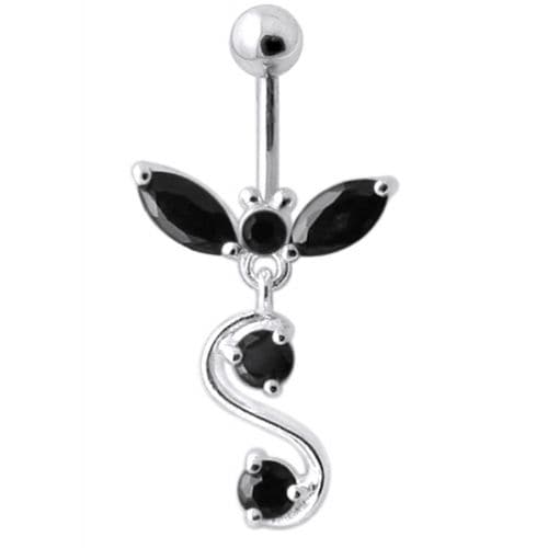 Fancy Jeweled  Silver Dangling Navel Ring - Monster Piercing