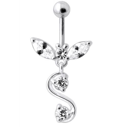 Fancy Jeweled  Silver Dangling Navel Ring - Monster Piercing