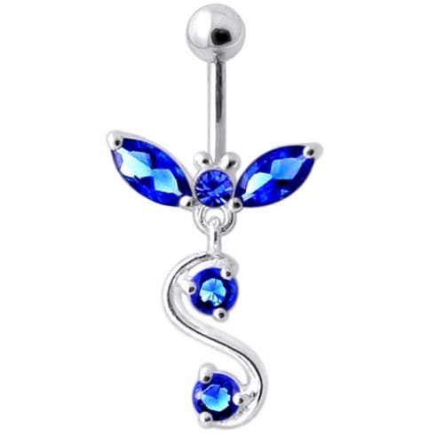 Fancy Jeweled  Silver Dangling Navel Ring - Monster Piercing