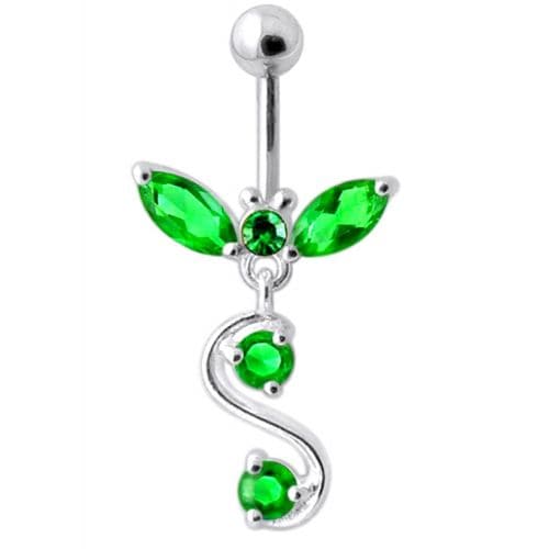 Fancy Jeweled  Silver Dangling Navel Ring - Monster Piercing