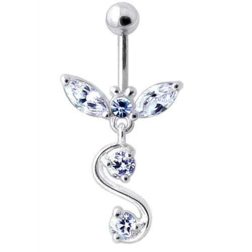 Fancy Jeweled  Silver Dangling Navel Ring - Monster Piercing