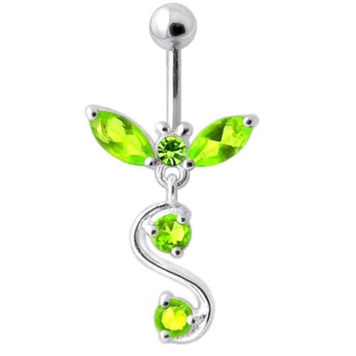 Fancy Jeweled  Silver Dangling Navel Ring - Monster Piercing