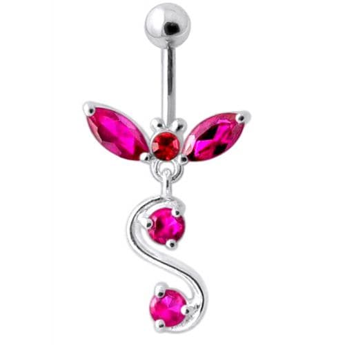 Fancy Jeweled  Silver Dangling Navel Ring - Monster Piercing