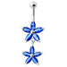 Jeweled Multi Flower Silver Dangling Belly Button Ring - Monster Piercing