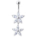 Jeweled Multi Flower Silver Dangling Belly Button Ring - Monster Piercing