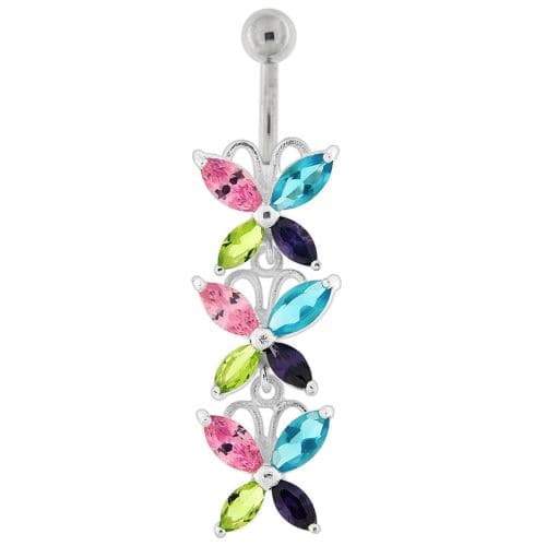 Top Quality Stone Fancy Jeweled Dangling Belly Ring - Monster Piercing