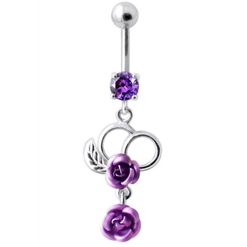 Fancy Silver Jeweled Dangling Navel Ring - Monster Piercing