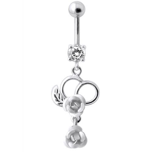 Fancy Silver Jeweled Dangling Navel Ring - Monster Piercing