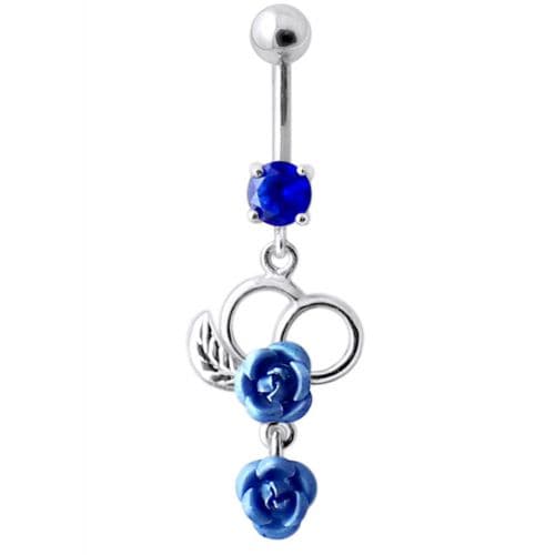 Fancy Silver Jeweled Dangling Navel Ring - Monster Piercing