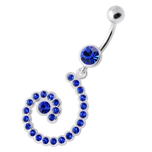 Jeweled Spiral Silver Navel Belly Ring - Monster Piercing