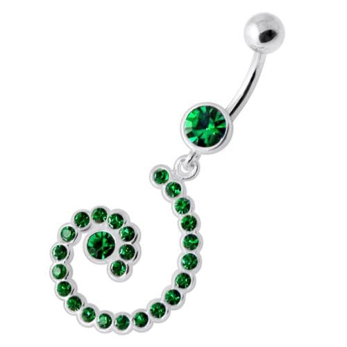 Jeweled Spiral Silver Navel Belly Ring - Monster Piercing