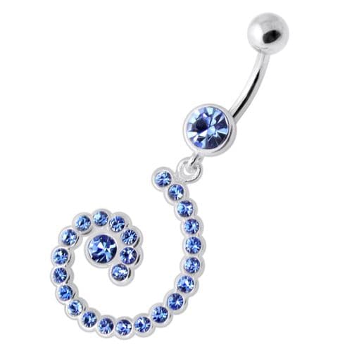 Jeweled Spiral Silver Navel Belly Ring - Monster Piercing